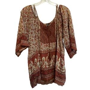 Angie Cream and Brown Tunic Top